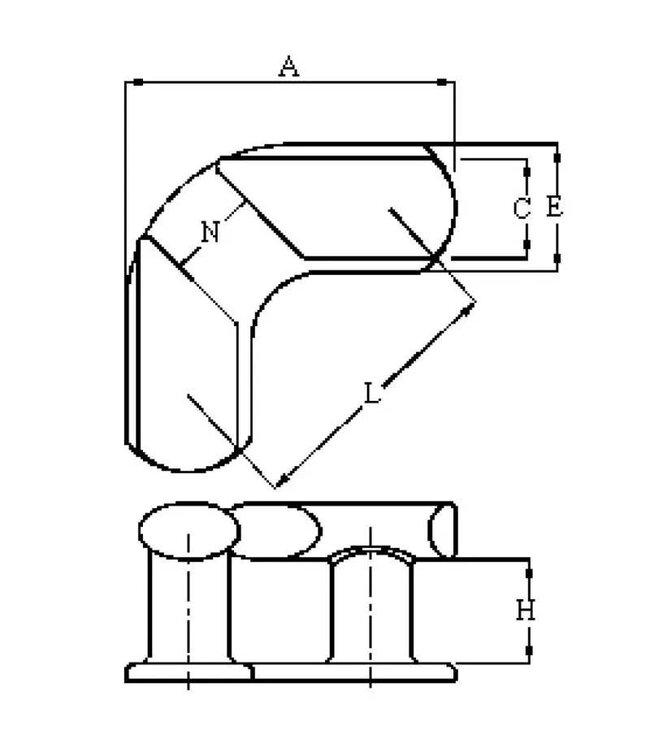 Cooney Afmetingen: A: 100 C: 30 E: 38 H: 32 L: 80 N: 30 M12 Boutset + plaat: 567080BS