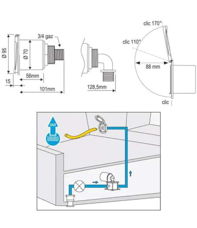 NUOVO RADE WATER OUTLET MET CHROME DEKSEL