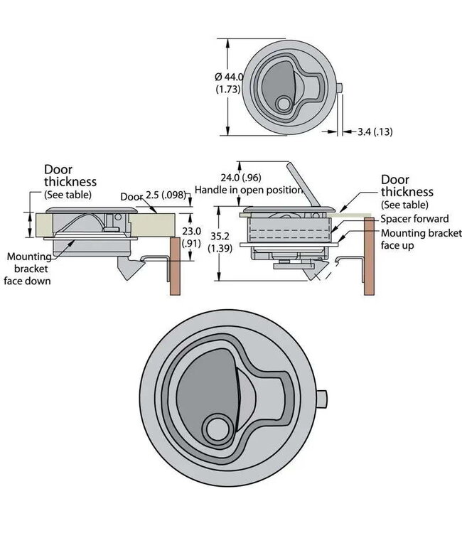 Onkenhout Luiksluiting RVS met slot en sleutel. Voor 9-14,5 mm paneel.