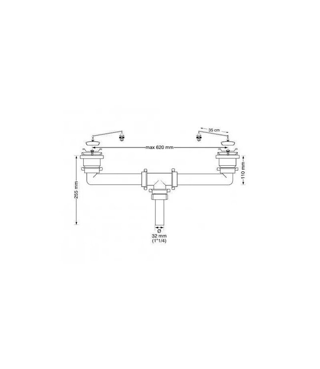 BARKA AFVOER DUBBEL MAX 620MM<span> - </span>32 mm