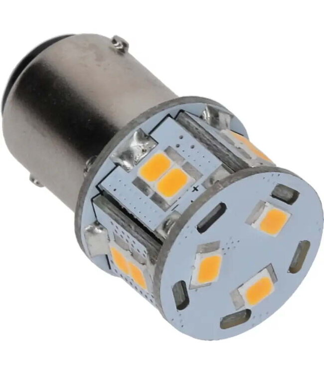 NAUTICLED Ba15D LED, Bayonet double pin with internal 10-35VDC stabilizing driver, 2700K CCT, Ra>85. Steppless dimmable LED without buzzing or quick fade out.