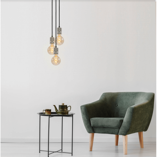 Industrielle Silberschnur-Hängeleuchte inkl. 5W XL Glühbirne, amber Glas, 1800K, Ø95