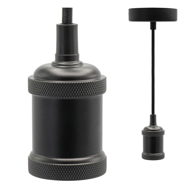 Moderne mattschwarze Seilpendelleuchte inkl. 8,5W bis 10W XXL Lampe, Braunglas, 2000K, Ø160