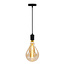 Industrielle mattschwarze Seilpendelleuchte inkl. 8,5W bis 10W XXL Lampe, Braunglas, 2000K, Ø160