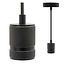 Industrielle mattschwarze Seilpendelleuchte inkl. 8,5W bis 10W XXL Lampe, Braunglas, 2000K, Ø160