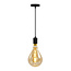Industrielle mattschwarze Seilpendelleuchte inkl. 8,5W bis 10W XXL Lampe, Braunglas, 2000K, Ø160