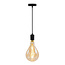 Industrielle mattschwarze Seilpendelleuchte inkl. 8,5W bis 10W XXL Lampe, Braunglas, 2000K, Ø160