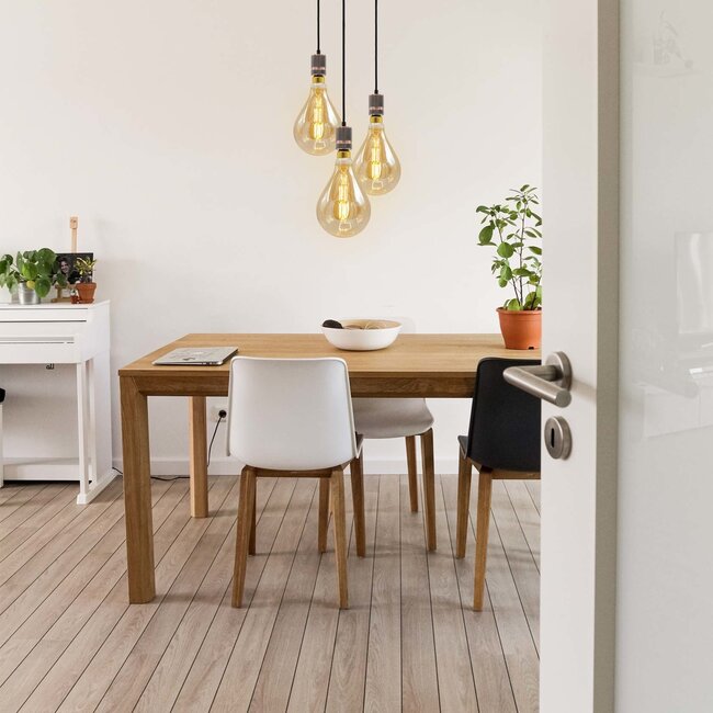 Industrielle Pendelleuchte in Roségold inkl. 8,5W bis 10W XXL Lampe, amber Glas, 2000K, Ø160