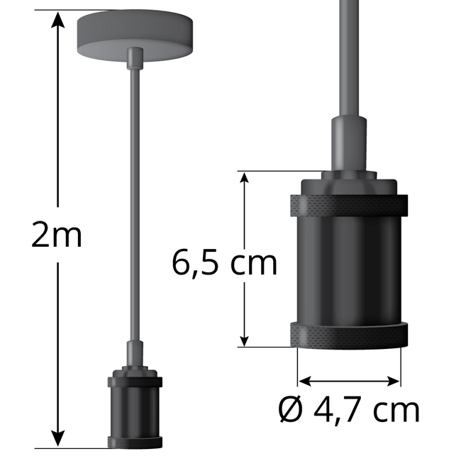 Moderne mattschwarze Seilpendelleuchte inkl. 8,5W bis 10W XXXL Lampe, Braunglas, 2000K, Ø200