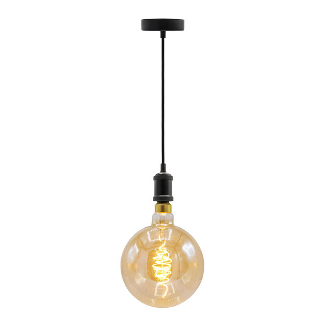 Moderne mattschwarze Seilpendelleuchte inkl. 8,5W bis 10W XXXL Lampe, Braunglas, 2000K, Ø200