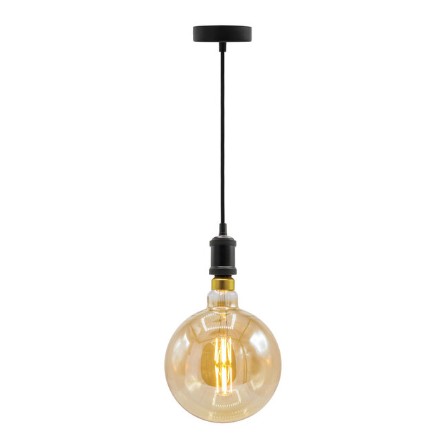Moderne mattschwarze Seilpendelleuchte inkl. 8,5W bis 10W XXXL Lampe, Braunglas, 2000K, Ø200