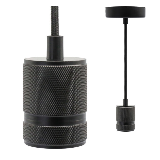 Industrielle mattschwarze Seilpendelleuchte inkl. 8,5W bis 10W XXXL Lampe, Braunglas, 2000K, Ø200