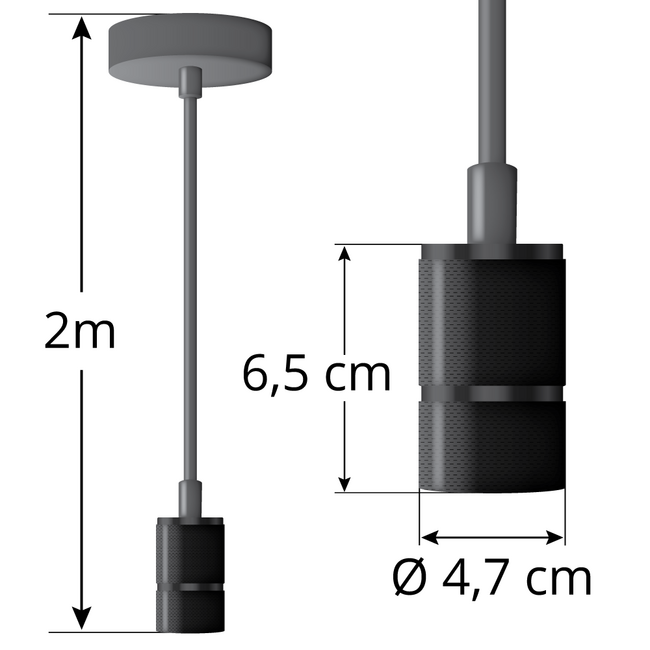 Industrielle mattschwarze Seilpendelleuchte inkl. 8,5W bis 10W XXXL Lampe, Braunglas, 2000K, Ø200