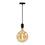Industrielle mattschwarze Seilpendelleuchte inkl. 8,5W bis 10W XXXL Lampe, Braunglas, 2000K, Ø200