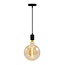 Industrielle mattschwarze Seilpendelleuchte inkl. 8,5W bis 10W XXXL Lampe, Braunglas, 2000K, Ø200