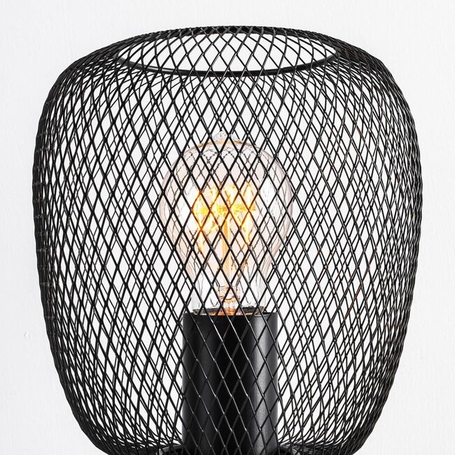 Industrial-Tischlampe Prison in schwarzem Metallkäfig