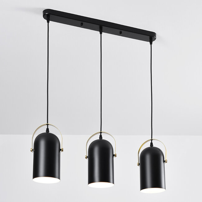 Industrieller Deckenspot in schwarz mit goldenen Details und 3 Spots - Helsinki