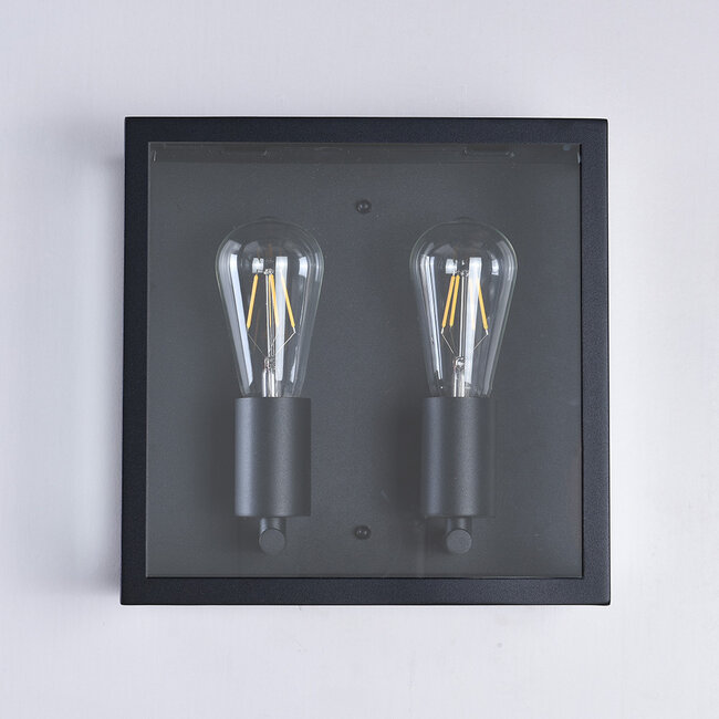 Industrielle Edelstahl-Wandleuchte Gabriella mit Glas - schwarz