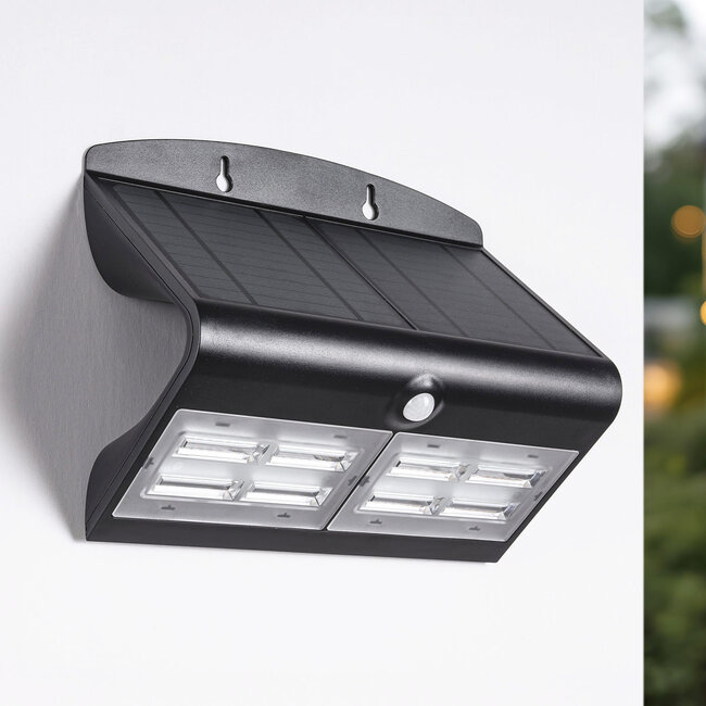Schwarze Solar-Wandleuchte mit Sensor Double Conan, 6,8 W