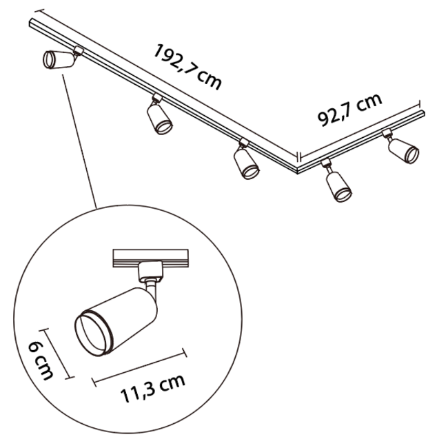 Modernes 1-phasiges Schienensystem 3 Meter mit Jade-Spots