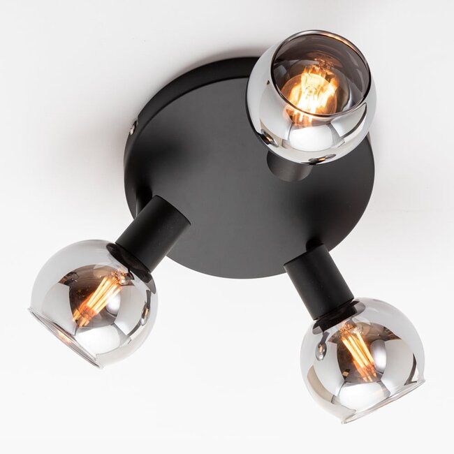 Deckenleuchte mit Rauchglas und Spiegeleffekt, 3-flammig - Orlando