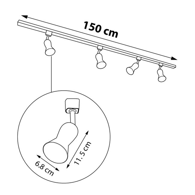 Modernes 1-Phasen-Schienensystem 1,5 Meter lang mit Elle-Strahlern - Deckenspots