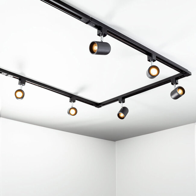 Modernes 1-phasiges Schienensystem 1,5 Meter lang mit Collin-Spots - schwarze Deckenlampe