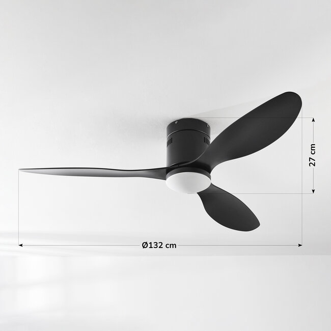 Deckenventilator mit Beleuchtung, 3 Flügel, schwarz - Zazoe