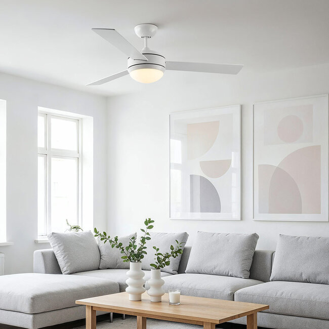 Deckenventilator Jinx inkl. LED und wendbaren Rotorblättern in Weiß und Hellbraun