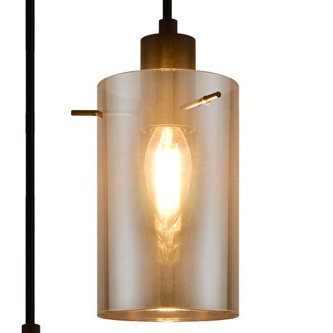 Moderne mattschwarze Pendelleuchte mit rauchgrauem Glas 3-flammig - Akron