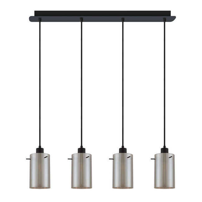 Moderne mattschwarze Pendelleuchte mit Rauchglas 4-flammig - Worth