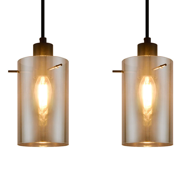 Moderne mattschwarze Pendelleuchte mit Rauchglas 4-flammig - Worth