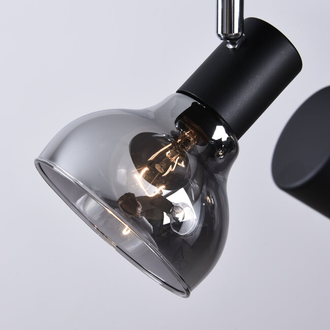 Moderner mattschwarzer Deckenspot mit Rauchglas 3-flammig - Atlanta