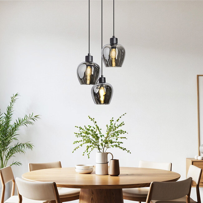Design-Hängeleuchte mit Rauchglas 3-flammig - Kansas