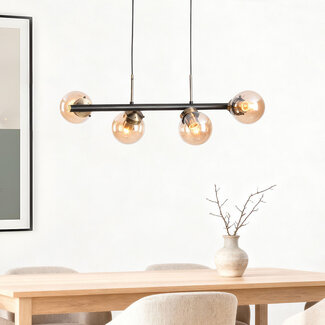 Moderne Pendelleuchte 4-flammig mit amber Glas - Saba