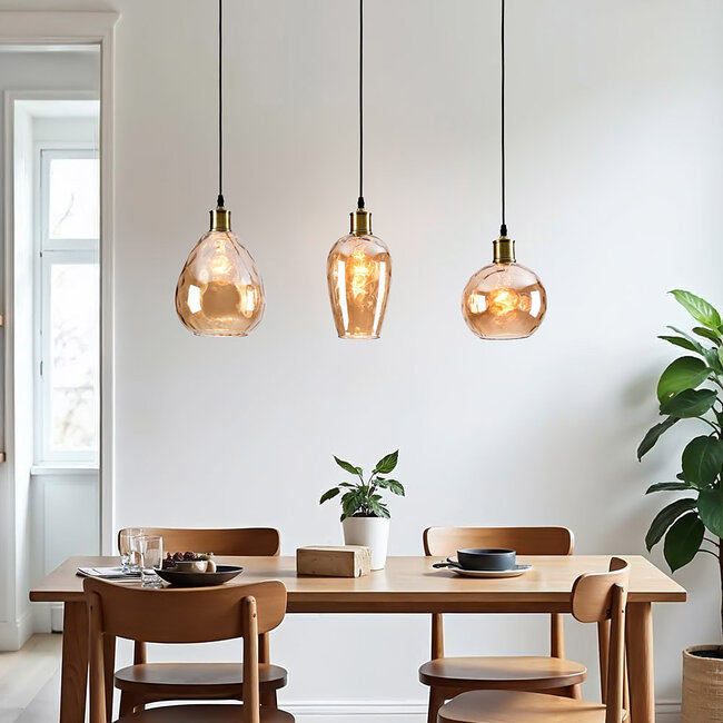 Hängeleuchte aus amber Glas mit gewölbtem Detail - Vanessa