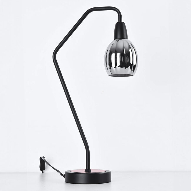 Tischlampe Dewi - Schwarz mit Kupfer und Rauchglas