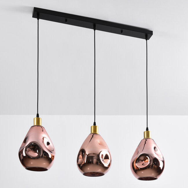 Design-Hängeleuchte Rick mit roségoldenem Glas, 3-flammig