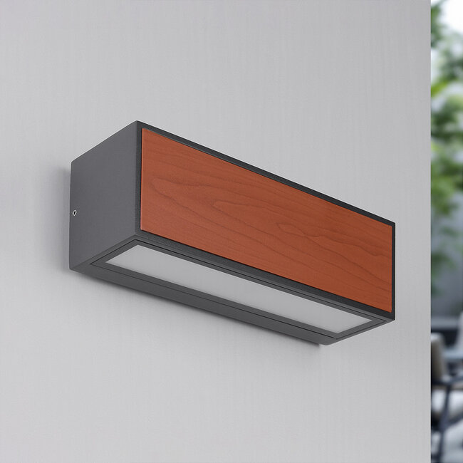 Solar-Außenwandleuchte mit dunklem Holz - Rossi