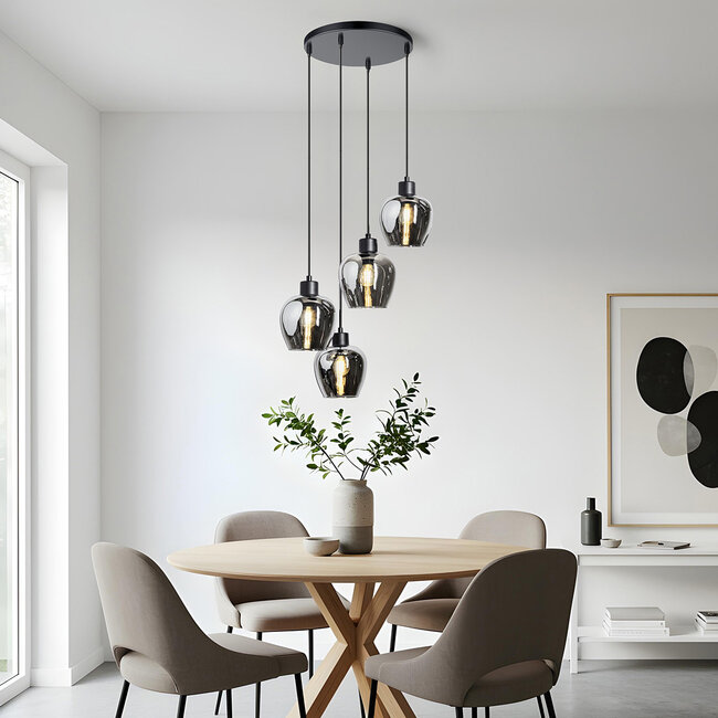 Pendelleuchte 4-flammig mit Rauchglas - Raleigh