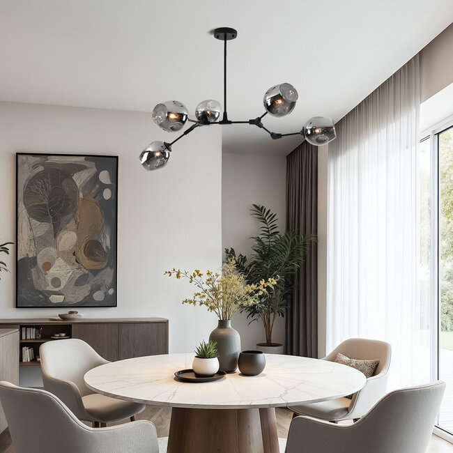 Design-Hängeleuchte 5-flammig Schwarz mit Rauchglas - Thalia