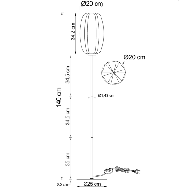 Stehlampe mit weißem Glas - Karsten