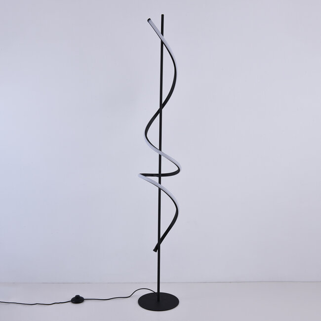 Moderne Stehlampe Caiden in Schwarz mit spiralförmigen LEDs