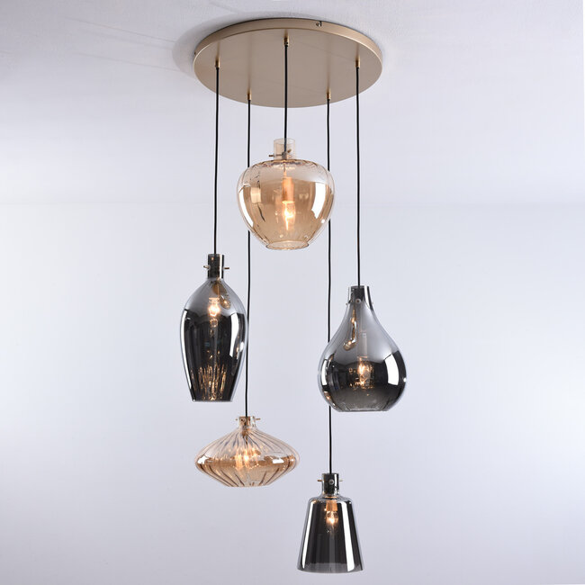 Hängelampe mit amber und Rauchglas, 5-flammig - Nisa