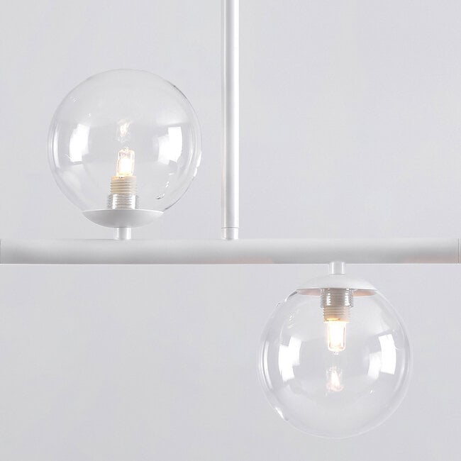 4-flammige Pendelleuchte Asun - weißer Rahmen mit transparenten Glaskugeln