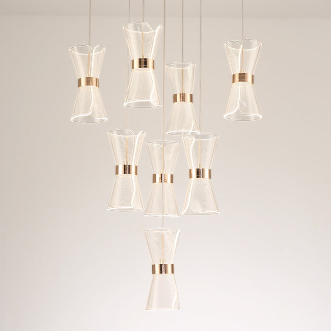 Dimmbare Pendelleuchte mit goldenen Details, 8-flammig - Aegea