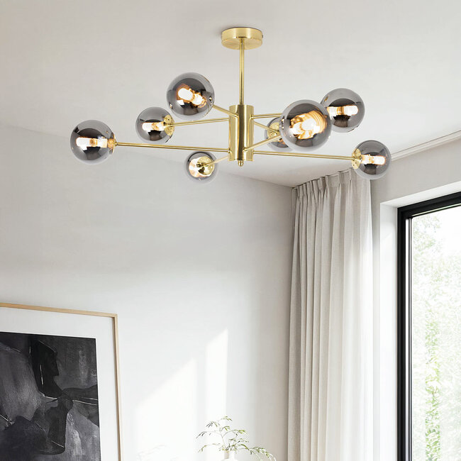 Design-Deckenleuchte in Sandgold mit Rauchglas 8-flammig - Idaho