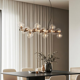 16-flammige Pendelleuchte Sunita - transparentes Glas mit Gold