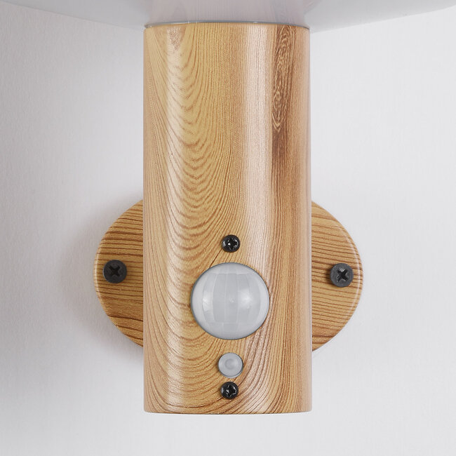 Moderne Solar-Außenwandleuchte Dimmy mit Sensor - Holzoptik