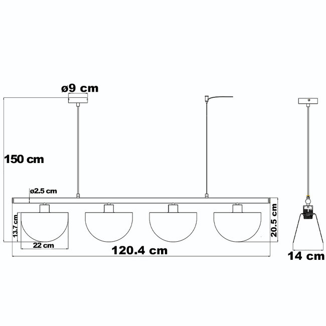 Schwarze Pendelleuchte mit rauchgrauen Schirmen, 4-flammig - Morandi